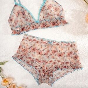 SHEIN Floral Sheer Bralette and Panty Set